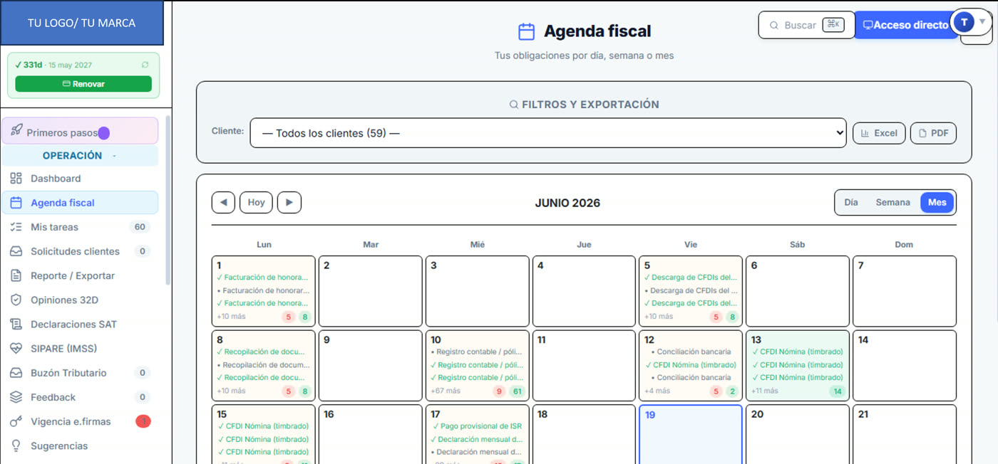 Agenda fiscal — obligaciones por cliente y por día