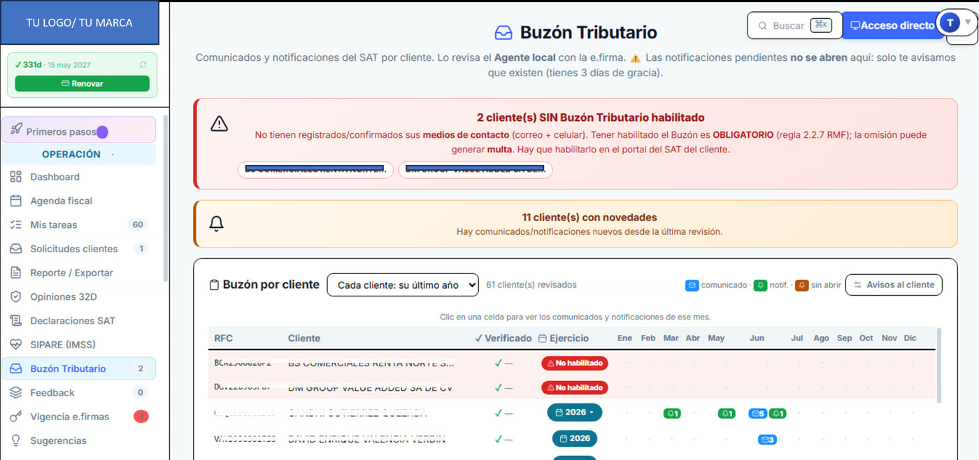 Buzón Tributario vigilado — notificaciones del SAT por cliente
